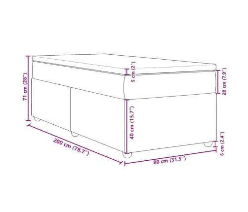 Atsperu Gultas Rāmis Ar Matraci, Zils, 80X200 Cm, Audums Vidaxl