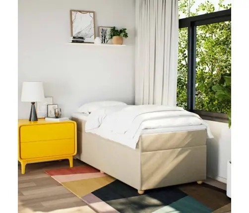 Atsperu Gulta Ar Matraci, Krēmkrāsas, 90X190 Cm, Audums Vidaxl