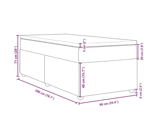 Atsperu Gultas Rāmis Ar Matraci, Zils, 90X200 Cm, Audums Vidaxl