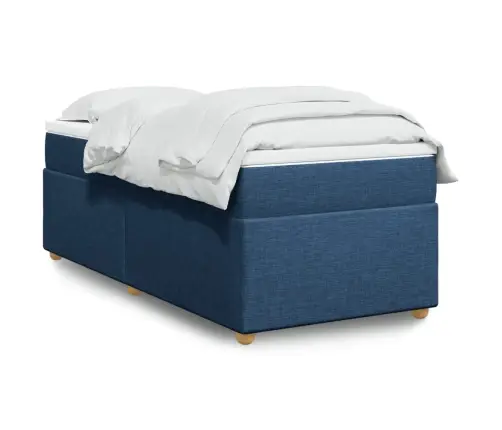 Atsperu Gultas Rāmis Ar Matraci, Zils, 90X200 Cm, Audums Vidaxl