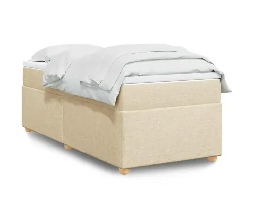 Atsperu Gultas Rāmis Ar Matraci, Krēmkrāsas, 100X200 Cm, Audums Vidaxl