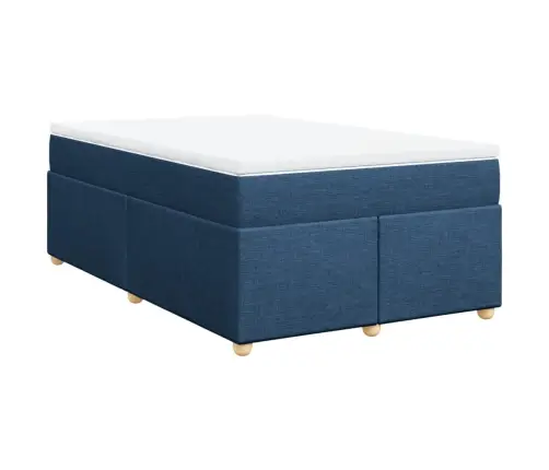 Atsperu Gultas Rāmis Ar Matraci, Zils, 120X200 Cm, Audums Vidaxl