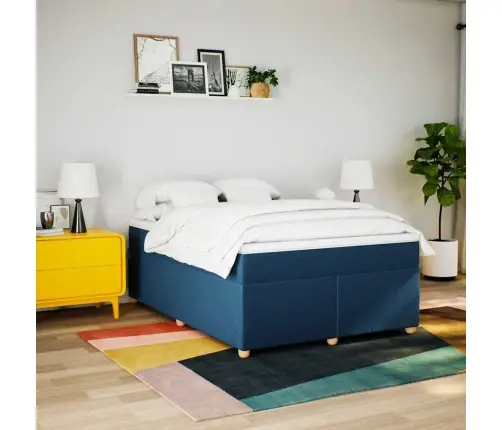 Lova Su Spyruoklėmis Ir Čiužiniu, Mėlyna, 140X190 cm Audinys