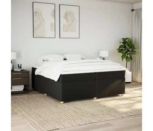 Lova Su Spyruoklėmis Ir Čiužiniu, Juoda, 200X200 cm Audinys