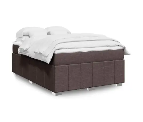 Atsperu Gultas Rāmis Ar Matraci, Tumši Brūna, 140X190Cm, Audums Vidaxl