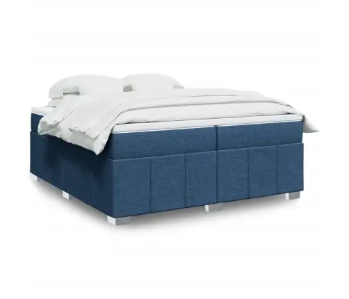 Atsperu Gultas Rāmis Ar Matraci, Zils Audums, 200X200 Cm Vidaxl