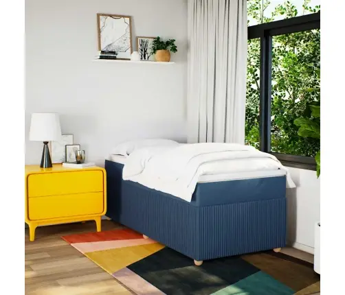 Atsperu Gultas Rāmis Ar Matraci, Zils, 80X200 Cm, Audums Vidaxl