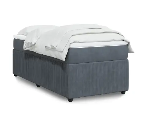 Lova Su Spyruoklėmis Ir Čiužiniu, Pilka, 80X200cm Aksomas