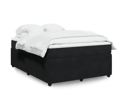 Lova Su Spyruoklėmis Ir Čiužiniu, Juoda, 160X200 cm Aksomas