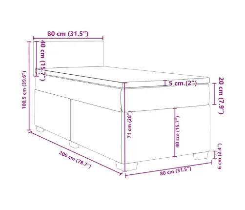 Atsperu Gultas Rāmis Ar Matraci, Tumši Pelēka, 80X200Cm, Audums Vidaxl