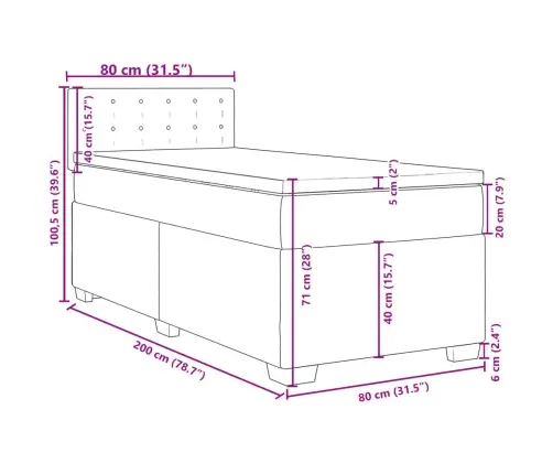 Atsperu Gultas Rāmis Ar Matraci, Krēmkrāsas, 80X200 Cm, Audums Vidaxl