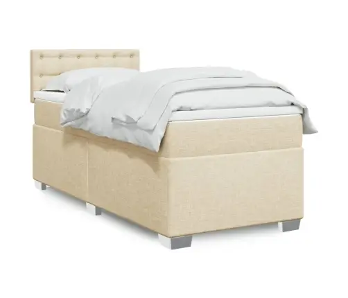 Atsperu Gultas Rāmis Ar Matraci, Krēmkrāsas, 80X200 Cm, Audums Vidaxl