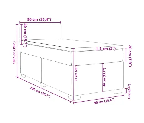 Atsperu Gultas Rāmis Ar Matraci, Zils, 90X200 Cm, Audums Vidaxl