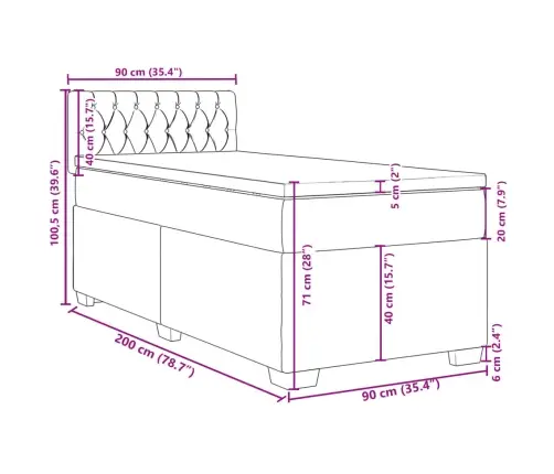 Atsperu Gulta Ar Matraci, Tumši Pelēka, 90X200 Cm, Audums Vidaxl