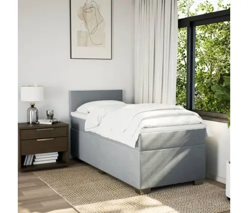 Atsperu Gultas Rāmis Ar Matraci, Gaiši Pelēka Audums, 100X200Cm Vidaxl