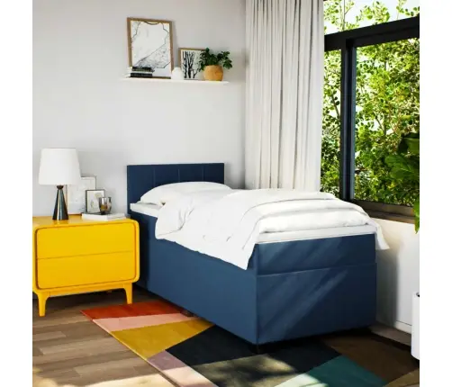 Atsperu Gultas Rāmis Ar Matraci, Zils, 100X200 Cm, Audums Vidaxl