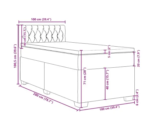 Atsperu Gultas Rāmis Ar Matraci, Melna Audums, 100X200 Cm Vidaxl