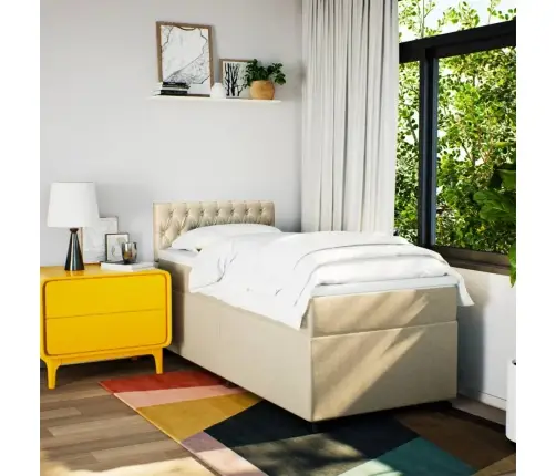 Atsperu Gultas Rāmis Ar Matraci, Krēmkrāsas, 100X200 Cm, Audums Vidaxl