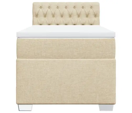 Atsperu Gultas Rāmis Ar Matraci, Krēmkrāsas, 100X200 Cm, Audums Vidaxl