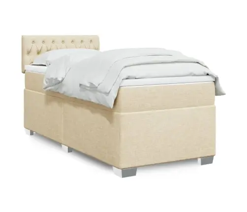 Atsperu Gultas Rāmis Ar Matraci, Krēmkrāsas, 100X200 Cm, Audums Vidaxl