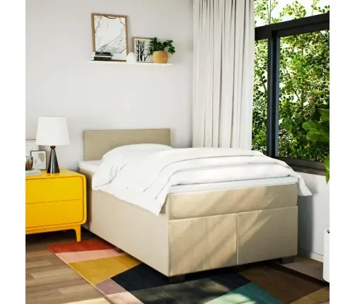 Atsperu Gulta Ar Matraci, Krēmkrāsas Audums, 120X190 Cm Vidaxl