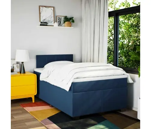 Atsperu Gulta Ar Matraci, Zils Audums, 120X190 Cm Vidaxl