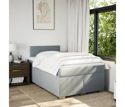 Atsperu Gulta Ar Matraci, Gaiši Pelēka Audums, 120X200Cm Vidaxl