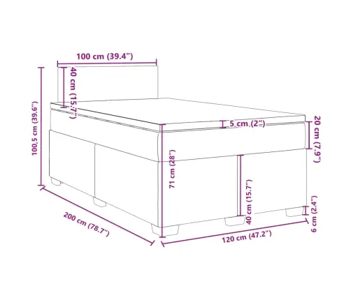 Atsperu Gulta Ar Matraci, Tumši Pelēka Audums, 120X200Cm Vidaxl