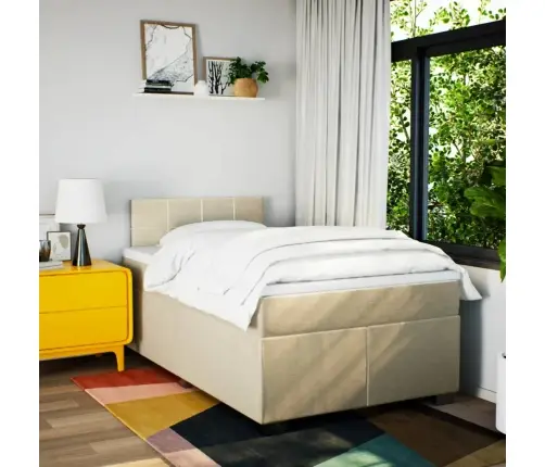 Lova Su Spyruoklėmis Ir Čiužiniu, Kreminė, 120X200 cm Audinys