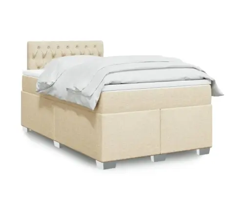 Lova Su Spyruoklėmis Ir Čiužiniu, Kreminė, 120X200 cm Audinys