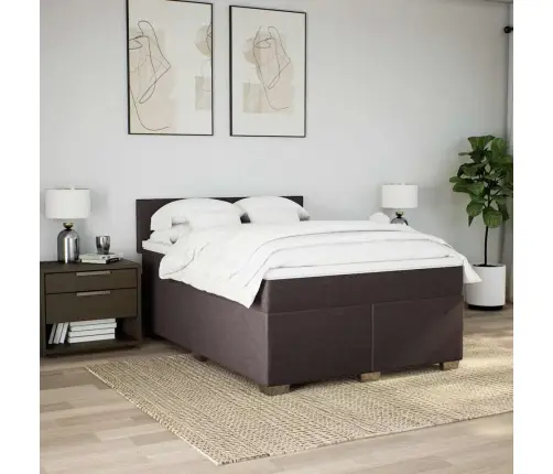 Atsperu Gultas Rāmis Ar Matraci, Tumši Brūna, 140X190Cm, Audums Vidaxl