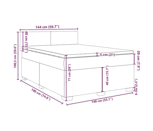 Atsperu Gultas Rāmis Ar Matraci, Tumši Brūna, 140X190Cm, Audums Vidaxl