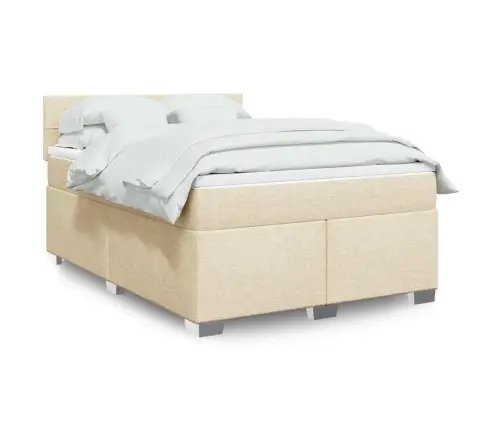 Atsperu Gulta Ar Matraci, Krēmkrāsas Audums, 140X190 Cm Vidaxl