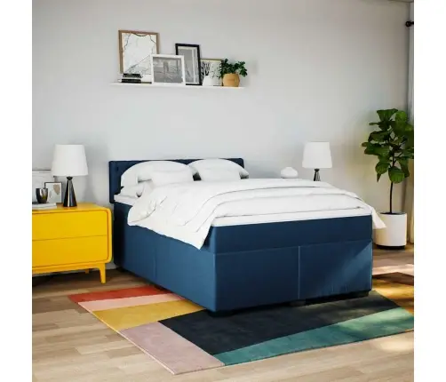 Lova Su Spyruoklėmis Ir Čiužiniu, Mėlyna, 140X190 cm Audinys