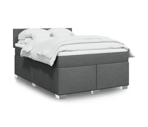 Atsperu Gulta Ar Matraci, Tumši Pelēka, 140X200 Cm, Audums Vidaxl