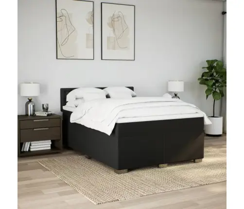 Lova Su Spyruoklėmis Ir Čiužiniu, Juoda, 140X200 cm Audinys