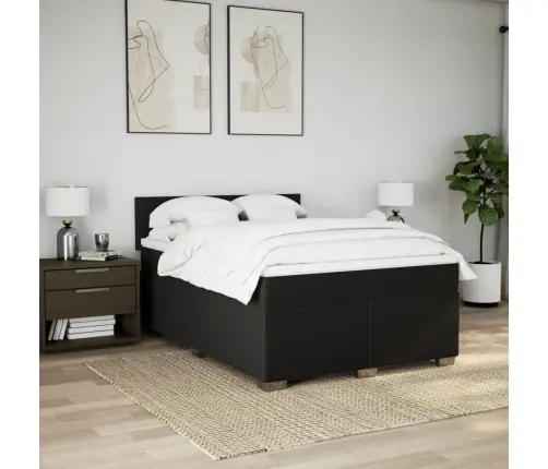 Atsperu Gulta Ar Matraci, Melns, 160X200 Cm, Audums Vidaxl