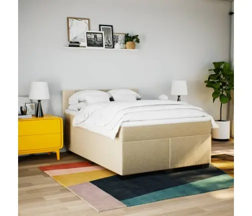 Atsperu Gulta Ar Matraci, Krēmkrāsas, 160X200 Cm, Audums Vidaxl