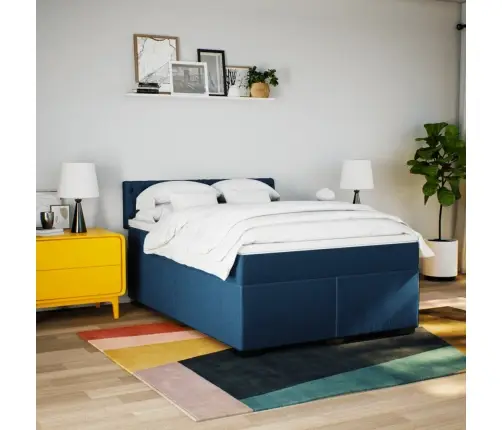 Atsperu Gulta Ar Matraci, Zils, 160X200 Cm, Audums Vidaxl