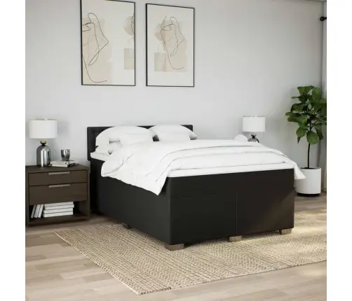 Atsperu Gulta Ar Matraci, Melns, 160X200 Cm, Audums Vidaxl