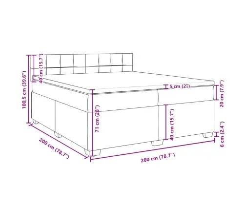 Atsperu Gultas Rāmis Ar Matraci, Krēmkrāsas Audums, 200X200 Cm Vidaxl