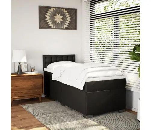 Lova Su Spyruoklėmis Ir Čiužiniu, Juoda, 90X190cm Dirbtinė Oda