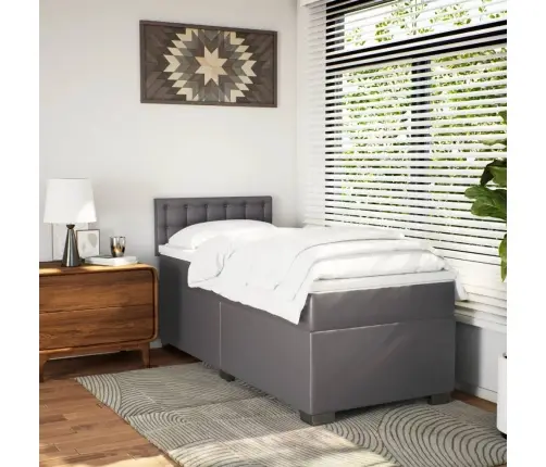 Atsperu Gulta Ar Matraci, Pelēka, 100X200 Cm, Mākslīgā Āda Vidaxl