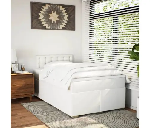 Atsperu Gulta Ar Matraci, Balta, 120X200 Cm, Mākslīgā Āda Vidaxl