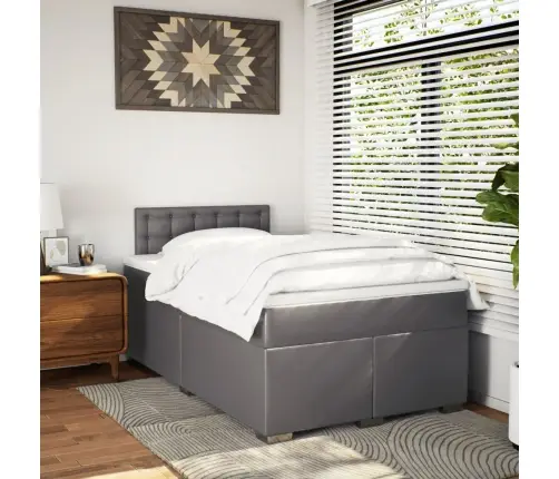 Lova Su Spyruoklėmis Ir Čiužiniu, Pilka,120X200cm Dirbtinė Oda