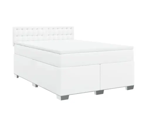 Lova Su Spyruoklėmis Ir Čiužiniu,Baltas,140X190cm Dirbtinė Oda