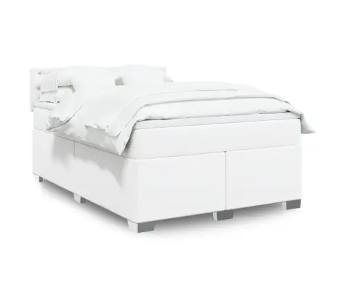 Lova Su Spyruoklėmis Ir Čiužiniu,Baltas,140X190cm Dirbtinė Oda