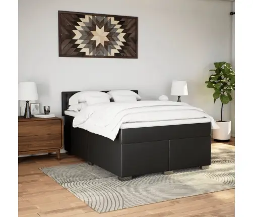 Atsperu Gulta Ar Matraci, Melna, 160X200 Cm, Mākslīgā Āda Vidaxl