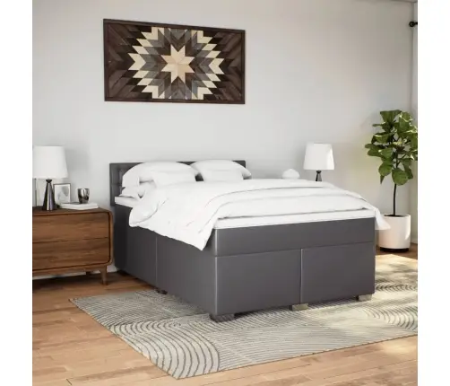 Lova Su Spyruoklėmis Ir Čiužiniu, Pilka,160X200cm Dirbtinė Oda