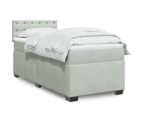 Lova Su Spyruoklėmis Ir Čiužiniu, Pilka, 80X200cm Aksomas